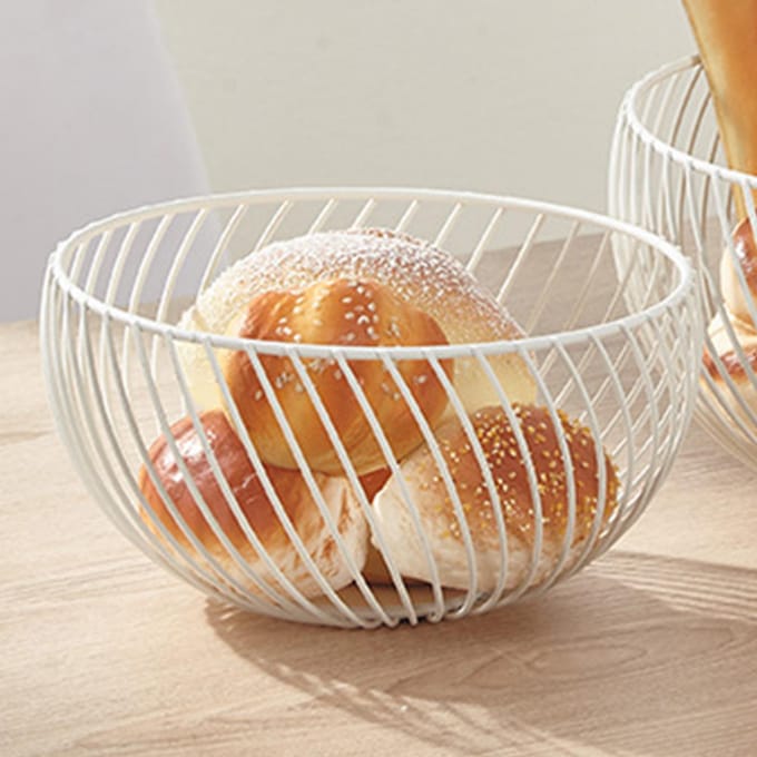 Fruitmand Roestvrij IJzer Desktop Opbergmand Rond Grote Capaciteit Metaaldraad Diversen Organizer white