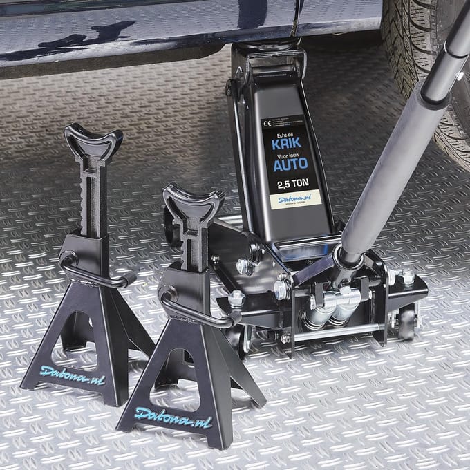 Datona® Hydraulische autokrik - 2,5 ton + assteunen set 3 ton per stuk - Zwart