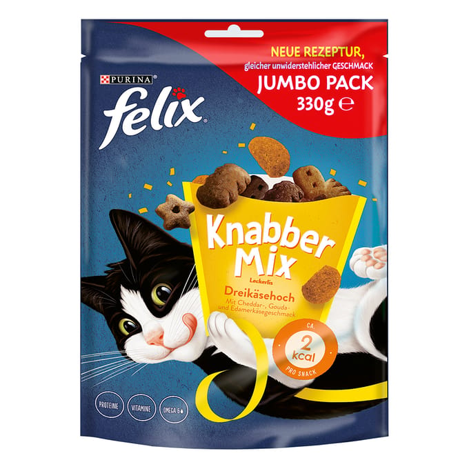 FELIX Knabber Mix Dreikäsehoch Knapperige kattensnack, 1 x 330 g