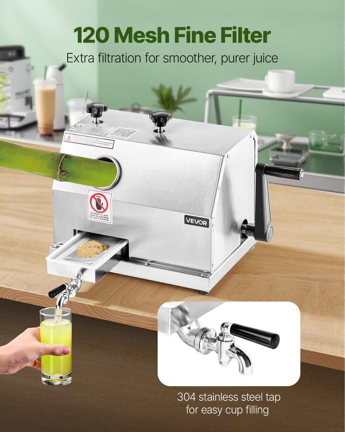 Machine Presseuse de Canne à Sucre Commerciale Débit 110LBS/H 3 Rouleaux Entrée 2,4