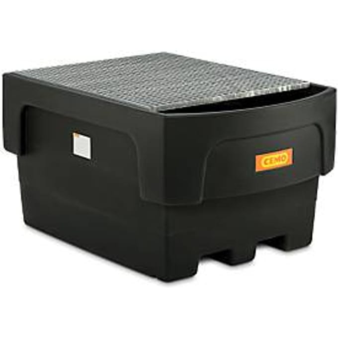 IBC-lekbak, polyetheen, 1100 l, 1500 kg, voorzetbak en stalen rooster, inrijvakken