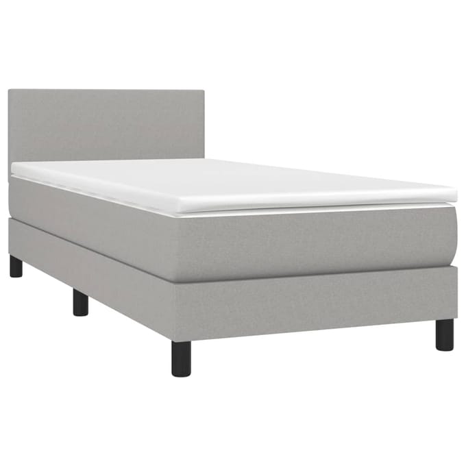 vidaXL - Boxspring - met - matras - en - LED - stof - lichtgrijs - 80x200 - cm