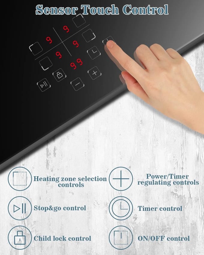Inbouw Inductiekookplaat 60 cm met 4 Zones, Touchbediening en Timer