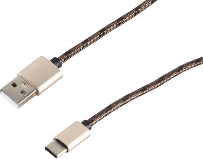 USB-C naar USB-A kabel - USB2.0 - tot 2A / bruin nylon - 0,90 meter