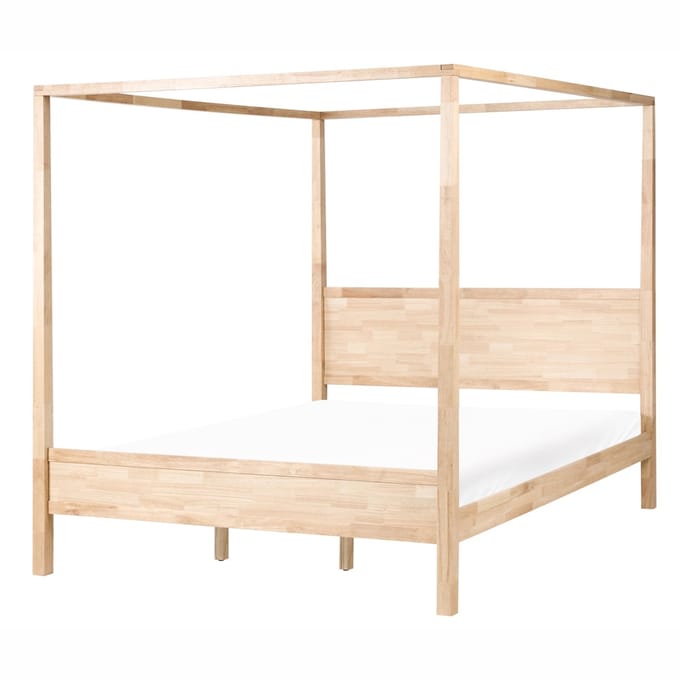 HAUTERIVES - Hemelbed - Lichtbruin - 180 x 200 cm - Rubberhout