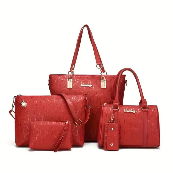 Nivard Handtas Dames - Schoudertas - School - Shopper - Schooltas - Werktas - 5-Delige Set - Rood