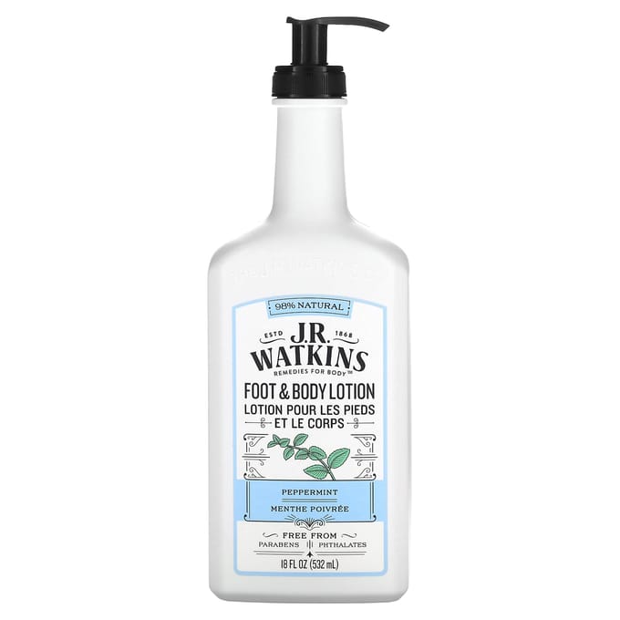 J R Watkins, Lotion pour les Pieds et le Corps, Menthe Poivrée, 18 fl oz (532 ml) white