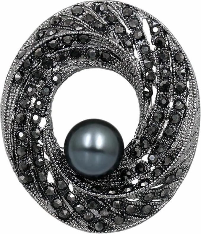 Fako Bijoux® - Broche - Krans Met Parel - 39x45mm - Donkergrijs