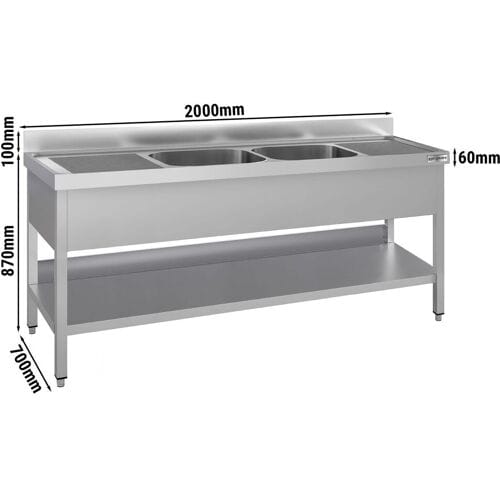 GGM Gastro Spültisch ECO - 2000x700mm - mit Grundboden - mit 2 Becken mittig