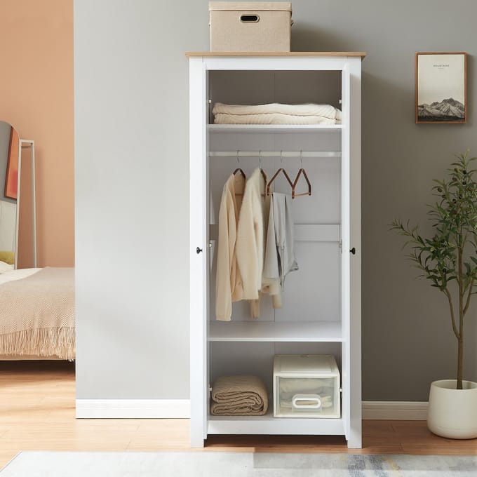 Kledingkast Trorjam 2-deurs 175x80x52 cm wit en eikenkleurig [en.casa]