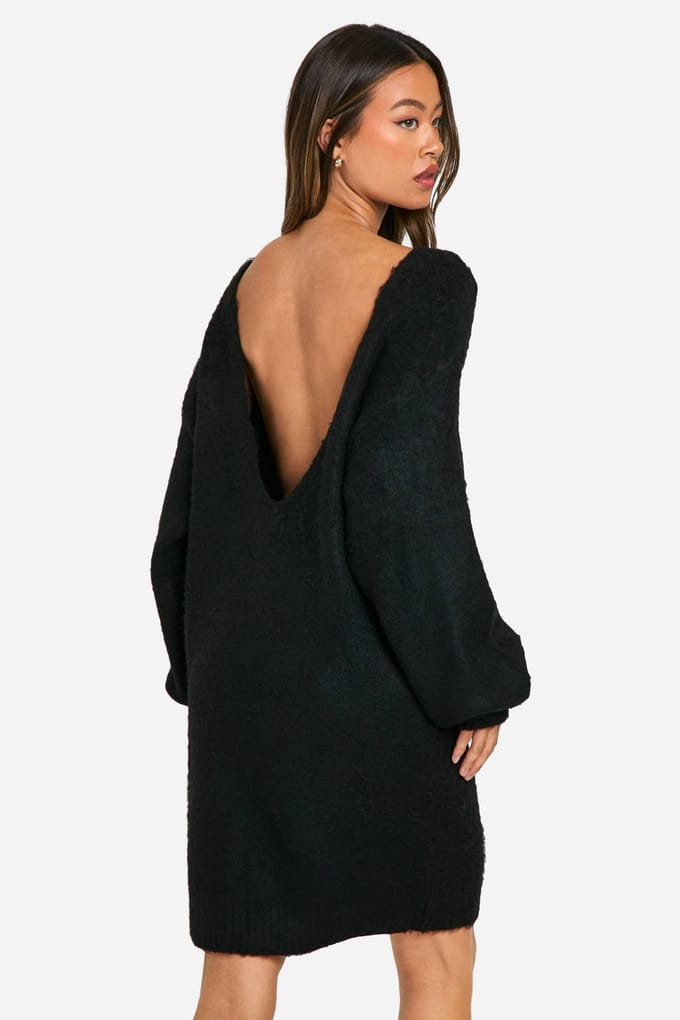 boohoo Dames Lange Geborstelde Low Back Oversized Jumper Jurk | Zwart | Maat: XS