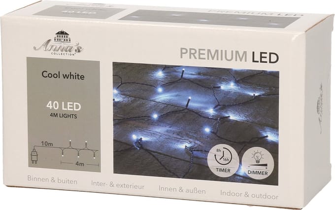 Anna's Collection Kerstverlichting - helder wit - 40 leds - 4M - dimmer-timer