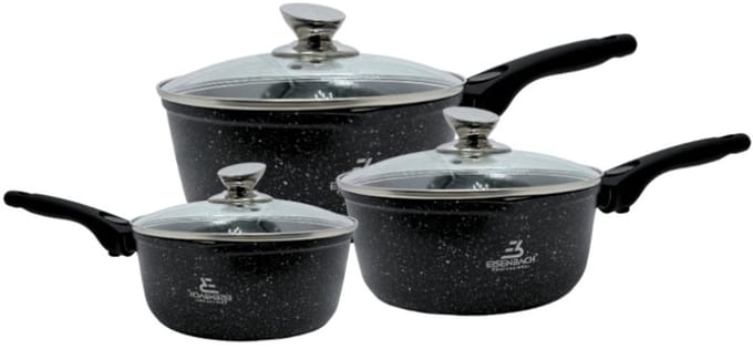 Eisenbach EB-MSP02: Sauspannenset pannenset met Greblon-marmercoating van aluminium - 16cm, 18cm, 20cm