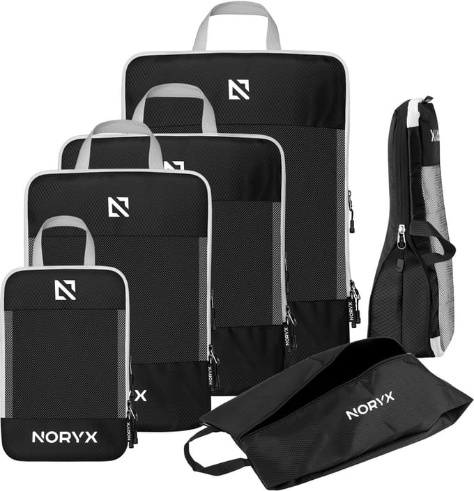 Noryx Packing Cubes 6-delige Set - Met Compressierits - Koffer & Backpack Organizer Set - Reis Compression - Bagage Organizers - Compressie Kleding Cube