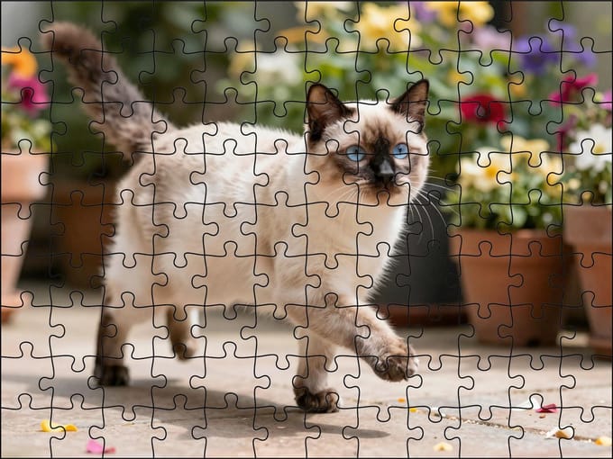 Puzzel Heilige Birmaan in de tuin | 120 stukjes | Dierenpuzzel | Kattenpuzzel