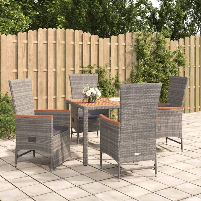 vidaXL - 5-delige - Tuinset - met - kussens - poly - rattan - grijs