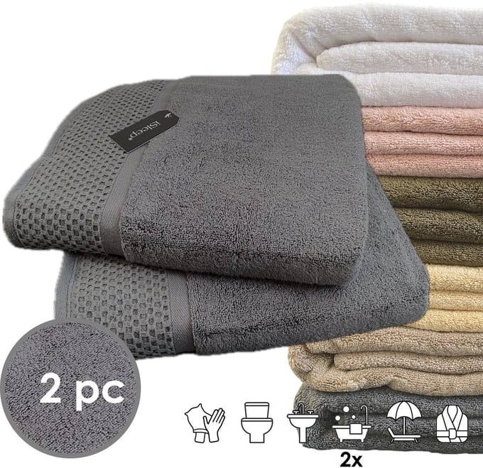 iSleep Deluxe Badlaken - 2 Stuks - 70x140 cm - Antraciet