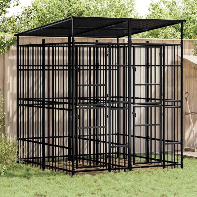 vidaXL - Hondenkennel - met - dak - 3,69 - m² - staal