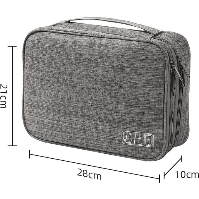 Reiskabel Opbergtas Draagbaar Waterdicht Digitaal Elektronisch USB Datakabel Oplader Stekker Opbergkabel 2Layer(28x10x21cm) grijs