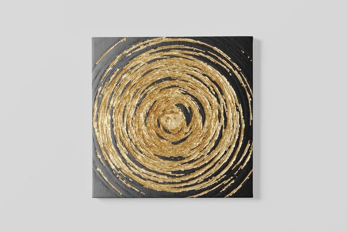 Vierkant Canvas Schilderij - Abstract - Gouden Cirkel - 60x60x2 cm