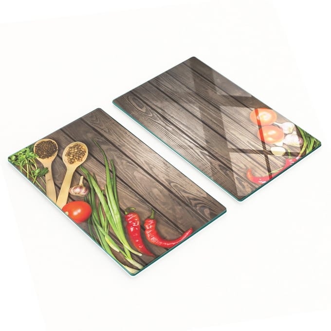 Glazen snijplanken met rode groenteafbeeldingen, 2x30x52 cm