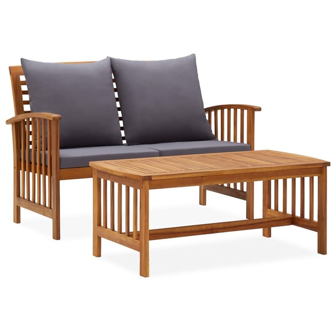 vidaXL - 2-delige - Loungeset - met - kussens - massief - acaciahout