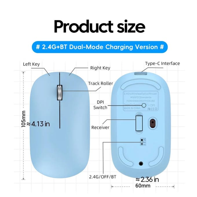 2.4G Draadloze Bluetooth Muis Dubbele Modus 1600DPI Instelbaar 2.4G Type-C Oplaadbare Muis Stille Ergonomische Draagbare Kantoor Muis