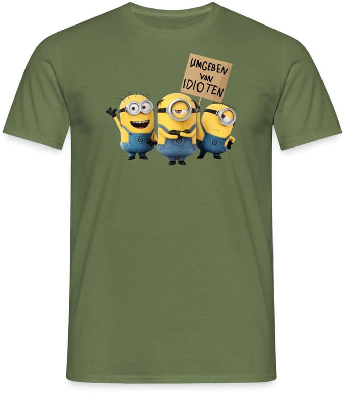 Minions Met Schild Umgeben Von Idioten T-Shirt Heren