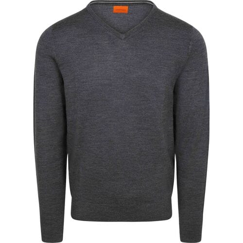 Suitable Merino Pullover V-Hals Antraciet - Maat S - Heren