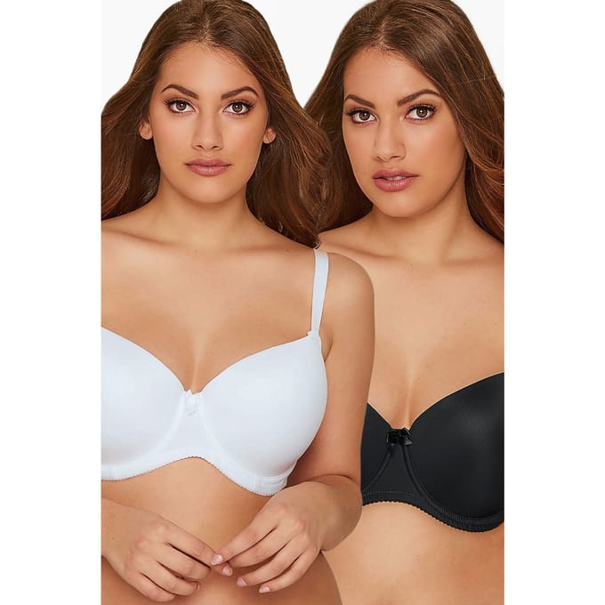 Yours 2 Pack Voorgevormde Tshirt Bh's Met Beugel In Wit/Zwart Size 85B