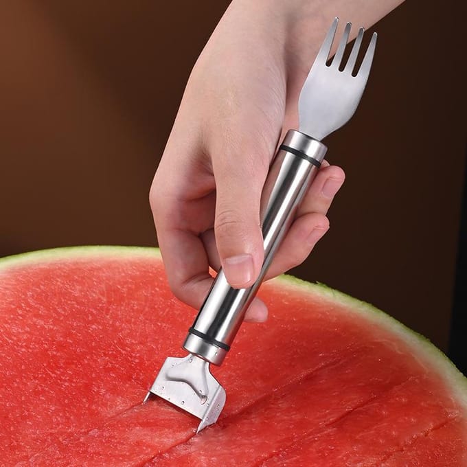 Coupe-pastèque en acier inoxydable, ustensile de cuisine pour salade et fruits argenté