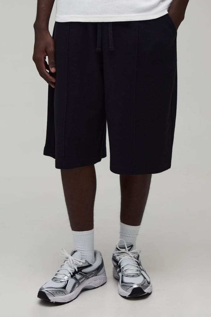 Gestructureerde Pintuck Jersey Twill Bermuda Short | Black | Size Medium