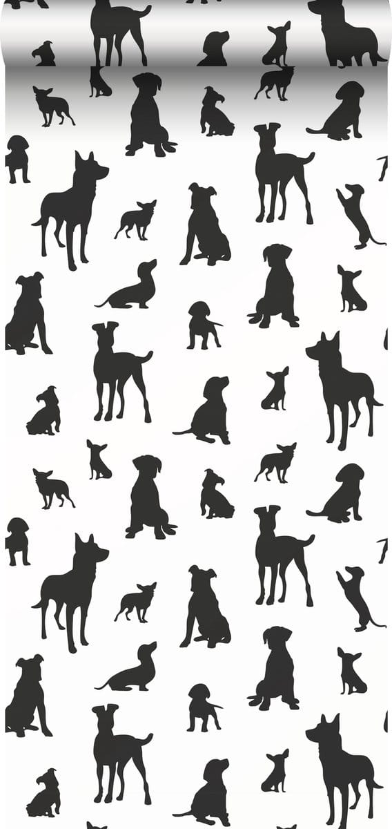 ESTAhome behang honden zwart wit - 50 x 900 cm - 139332
