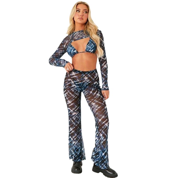 Missy Empire Damesbroek van mesh met print (Blauw)