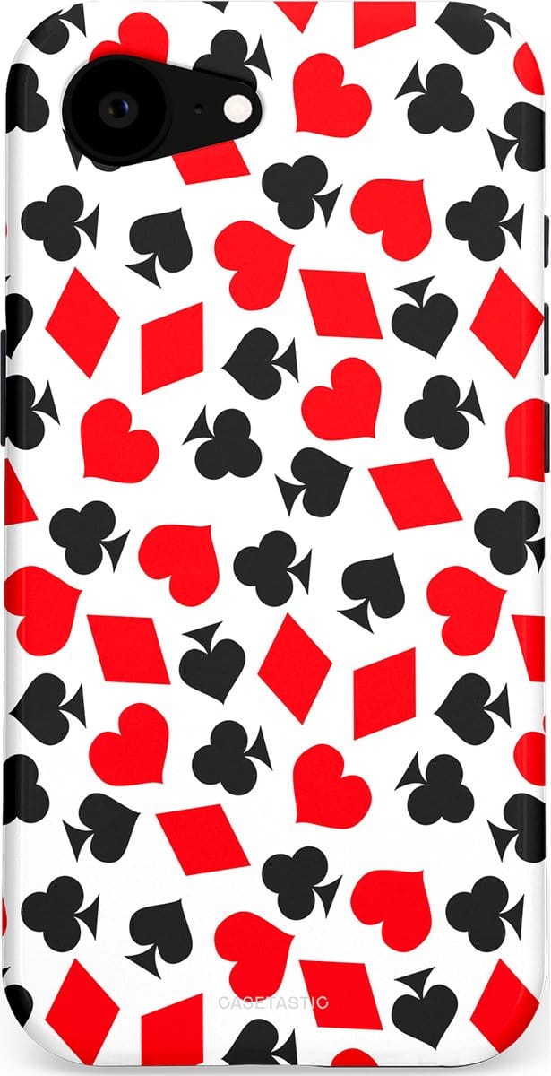 Casetastic hoesje geschikt voor Apple iPhone 16e / Apple iPhone 17e - MagSafe - Dubbellaagse bescherming - Harten spel - Fashion Case - Wit Rood Zwart Grijs