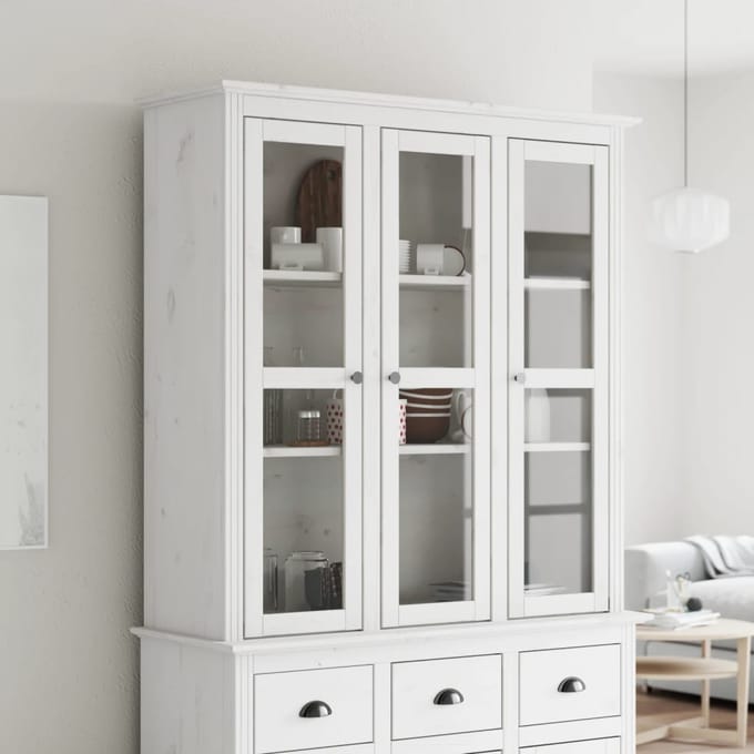 vidaXL - Kast - met - glazen - deuren - BODO - massief - grenenhout - wit