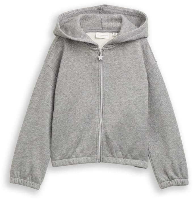 Tom Tailor - Cropped hoodie Sweatjack met glitterlook - Maat 92/98 - grey melange with glitter