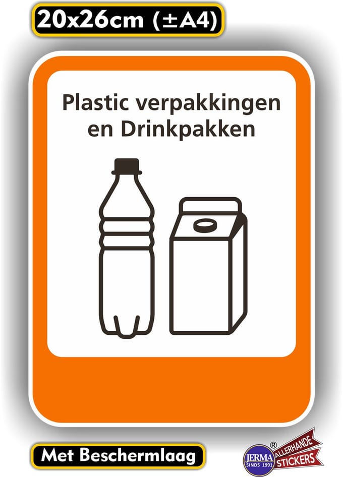 Jerma - Plastic - Drinkpakken - Recycling - Sticker - 20x26 cm - Zelfklevend - Vinyl - Weerbestendig