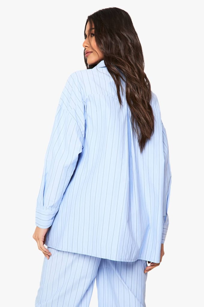 boohoo Dames Stripe Drop Shoulder Oversized Shirt | Blue | Maat: 6
