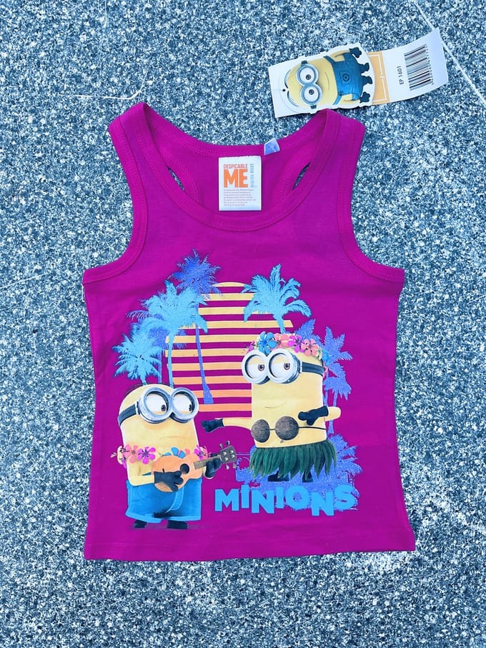 Minions Shirt - Mouwloos - Fuchsia - Maat 110/116