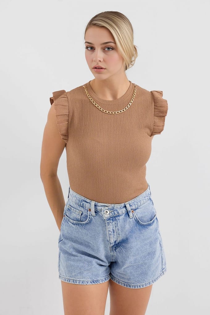 Geribbelde Mouwloze Crew Neck Blouse