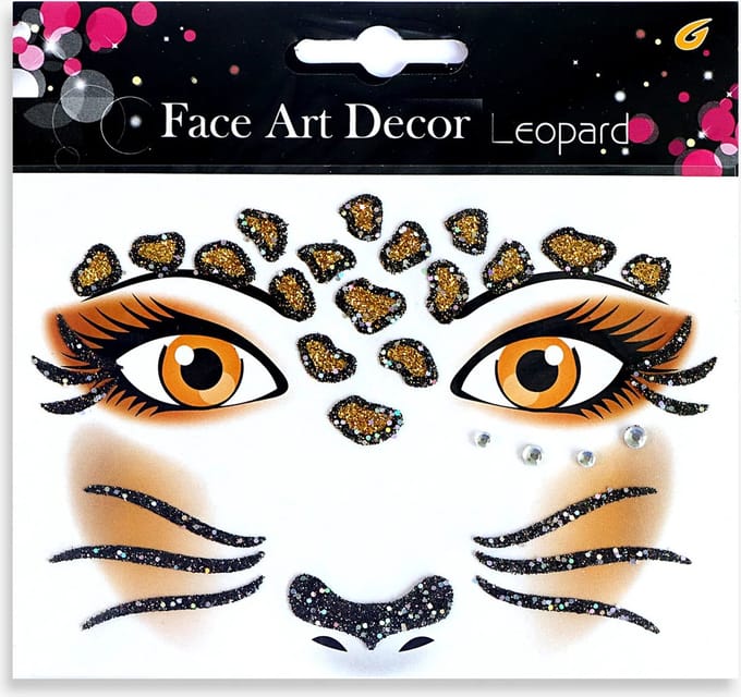 LOUD AND CLEAR® - Face - Glitters - Tattoo - Gezicht - Sticker - Plak - Luipaard - Panter