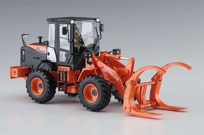 Hasegawa Modelbouwpakket Militaire voertuigen - 66105 Hitachi Wheel Loader ZW100-6 with Log Grapple Working Machine Plastic - 1:35 - Modelbouw