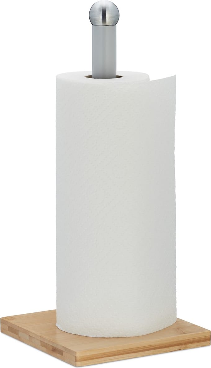 keukenrolhouder staand - bamboe - metaal - 35 x 16 x 16 cm - modern