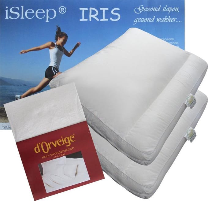 iSleep Iris Hoofdkussen Set (2 Kussens + 2 Moltonslopen) - Dreampearls - 50x60x10 cm - Wit
