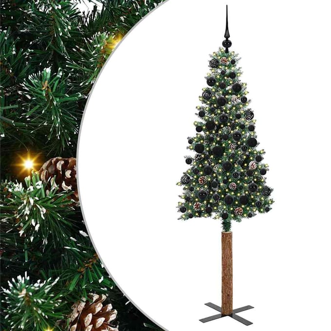 vidaXL - Slanke - Kerstboom - Groen - 180 - cm - PVC - en - massief - dennenhout