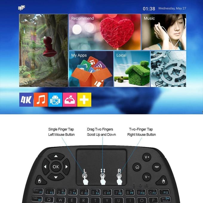 2.4GHz draadloos toetsenbord touchpad muis afstandsbediening voor Android Smart TV BOX 4 kleuren achtergrondverlichting black
