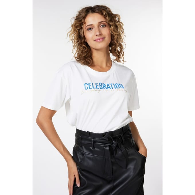 EsQualo T-shirt “celebration” Off White Größe: S | Hemden Outlet | Damen | Weiß