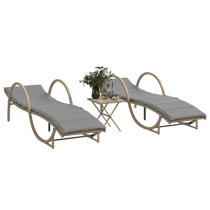 vidaXL - Ligstoelen - 2 - st - met - tafel - poly - rattan - beige