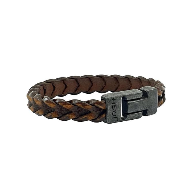 Josh Vintage Heren Armband Leer;Metaal - Bruin - 24773